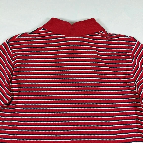 Brooks Brothers Mens Large Red White Blue Striped Performance Knit Polo Shirt - Picture 6 of 10